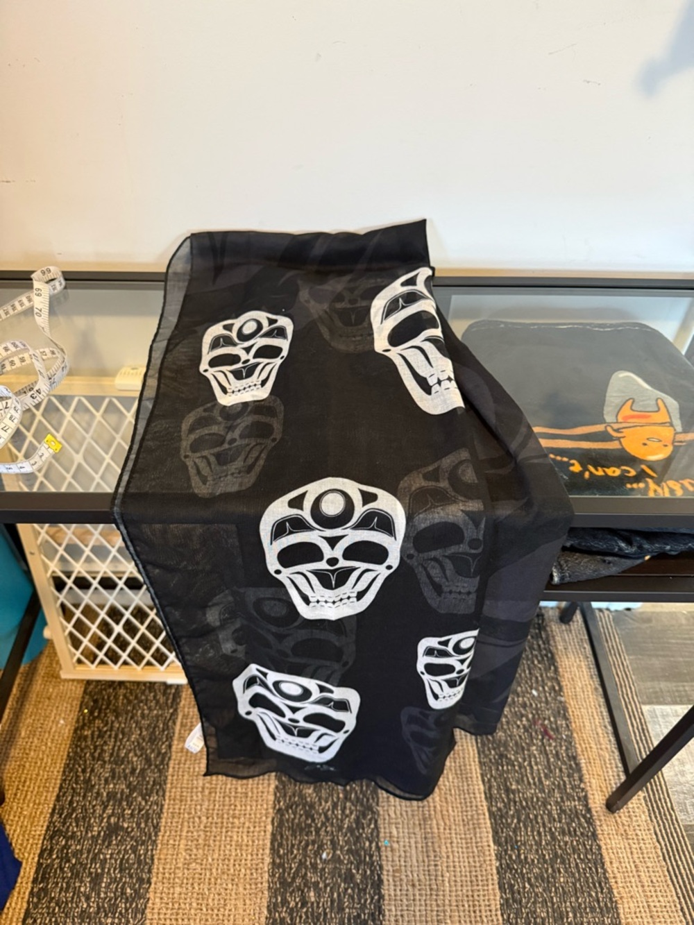 Black Skull Motif Sheer Scarf